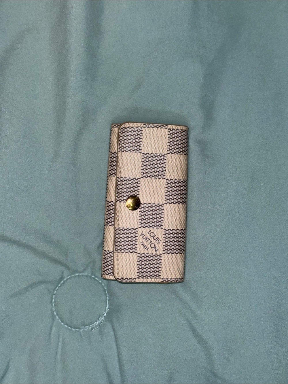 Louis Vuitton Damier Azur Check Snap Card Holder - Cream & Navy